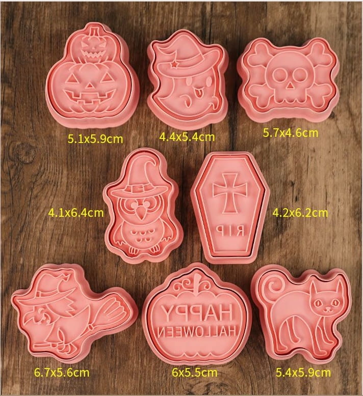 Halloween Pumpkin Cat Witch Cutters with Stamp Wz1 8 Pcs