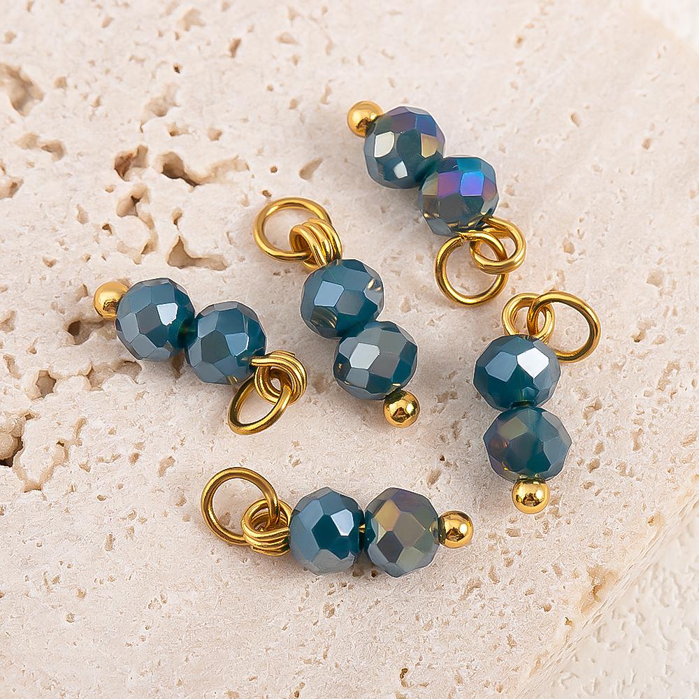 5pcs Multi-faceted Colored Double-bead Stainless Steel Pendant Compact and Exquisite for DIY Hairpin Pendant Accessory Materials