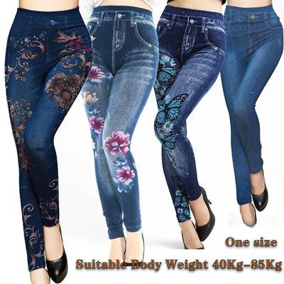 Colanți damă imprimați, super elastici, cu talie înaltă, pentru exterior, sexy, mulați, imitație denim(Potrivit pentru greutate 40-85kg)