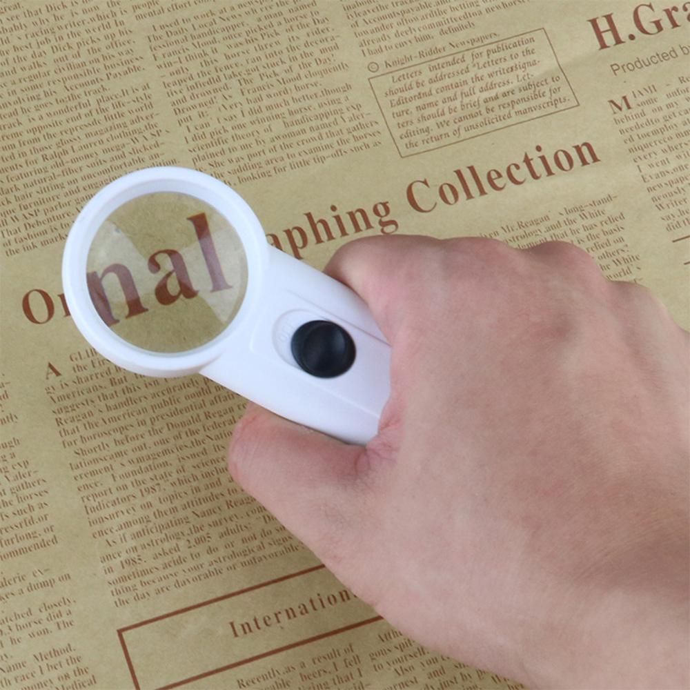 15X Handheld High Magnifying Glass With Lamp Illumination ABS+ Optical Glass Lens With Exclamation Point Double LED White Color