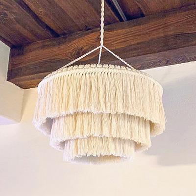 Nordic Macrame Woven Tapestry Lampshade Boho Tassel Hanging Lamp Cover for Ceiling Pendant Light Chandeliers Bedroom Home Decor