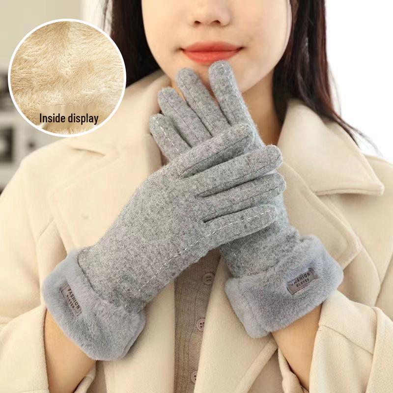 Premium Women's Fleece Touchscreen Gloves - Warm & Stylish for Fall/Winter, Korean Design