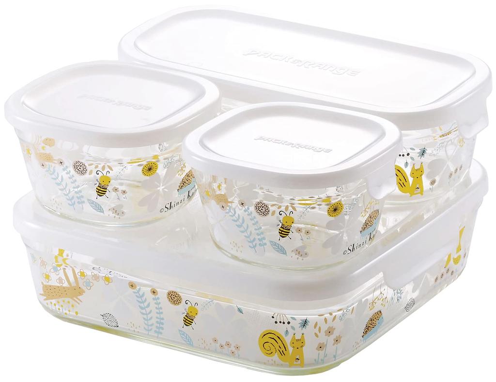 iwaki Glass Storage Microwave and Oven Set of Shinji Kato Nordic Garden Pack Gratin Container Heat-Resistant Containers, Safe, 4, & Range, PS-PRNSNF4,
