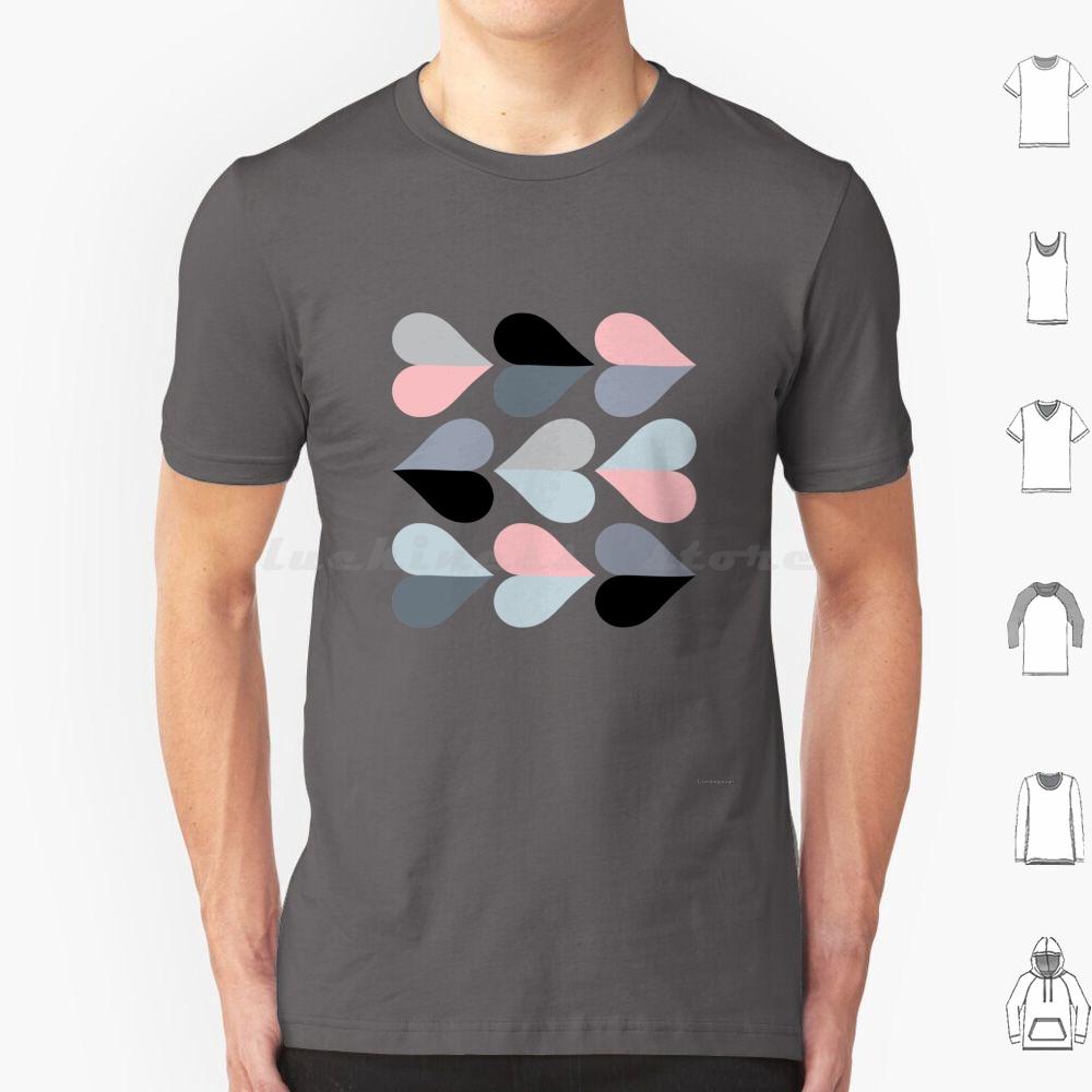 Love And Kisses In Pink And Grey T Shirt 6xl Cotton Cool Tee Love Heart Hearts Pattern Graphic Pattern Symmetry Tonal Grey S