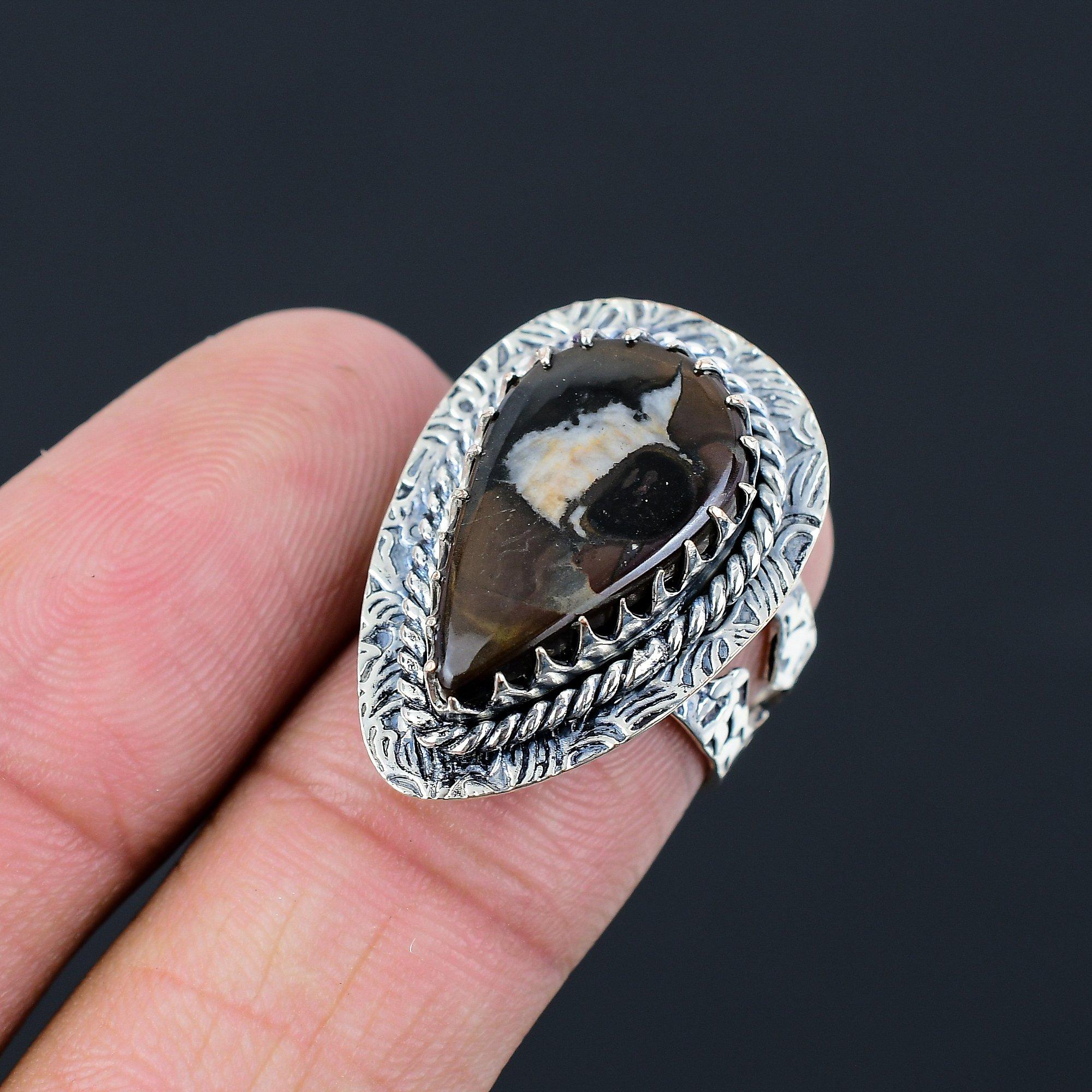 Natural Moroccan Mud Crack Fossil Sterling Silver Handmade Promise Ring Size 6.5 6.5