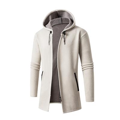 Casual Business New Mid-length Men's Plus Velvet Thickened Hooded Cardigan Knitted Men's Jacket