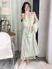 New pajamas ice silk French spring and summer lace nightgown sexy loungewear chest pad long suspender nightgown two-piece set