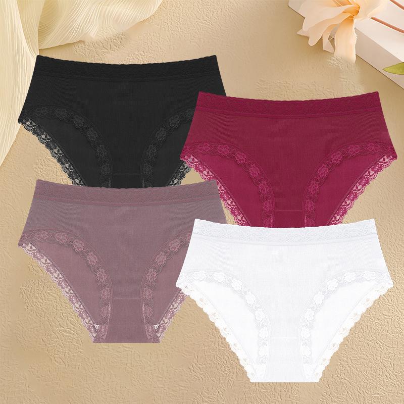 4Pcs Plus Size Panties L-4XL Lace High Elastic Underwear Sexy Comfortable Briefs Seamless Mom Lingerie Mommy Shorts