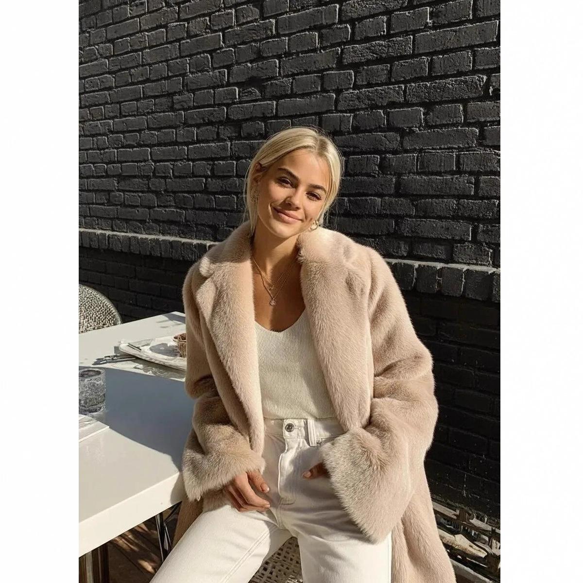 

Extended Synthetic Fur Imitation Fur Waistband Top Cardigan for Women S