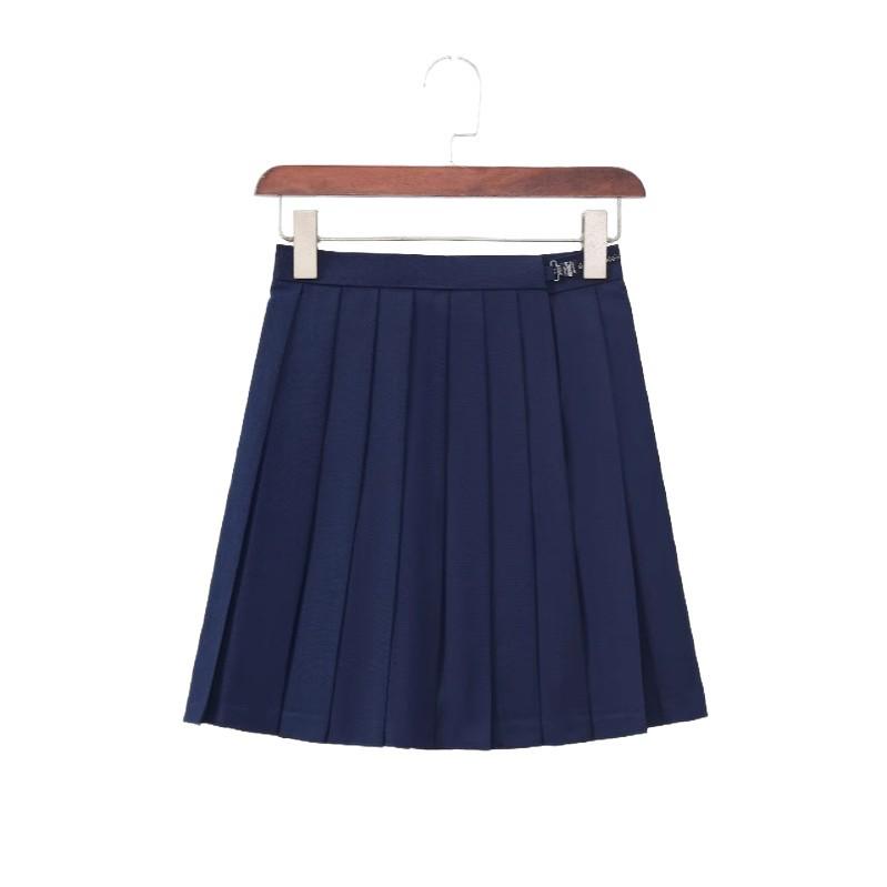 Dark Navy Japanese JK Uniform Skirt - Three-Line, Solid, Mid-Length, Pleated Sailor Suit for Students