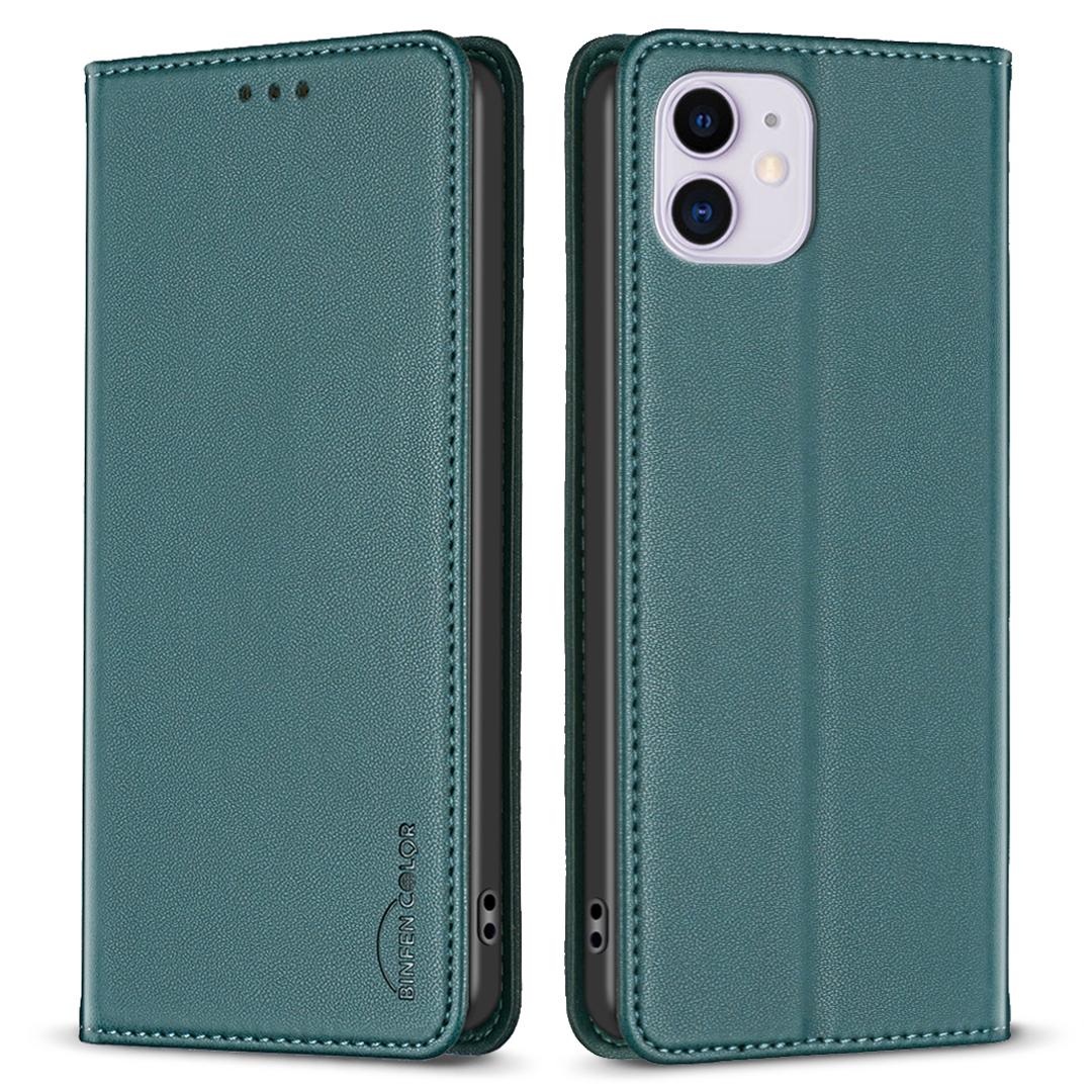 

BINFEN COLOR BF18 For iPhone 11 PU Leather Drop-proof Stand Cover Card Holder Phone Case Green