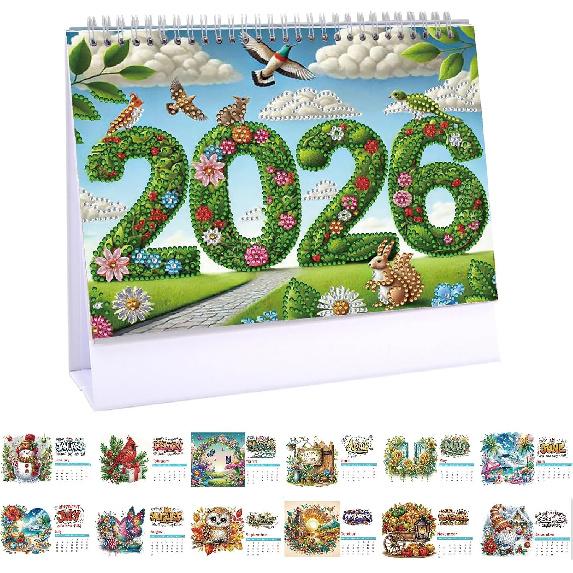 2026 Standing Desk Calendar DIY Diamond Art Painting Monthly Flip Desktop Calendar with To Do List Calendars Planner for Home Office-2026-A