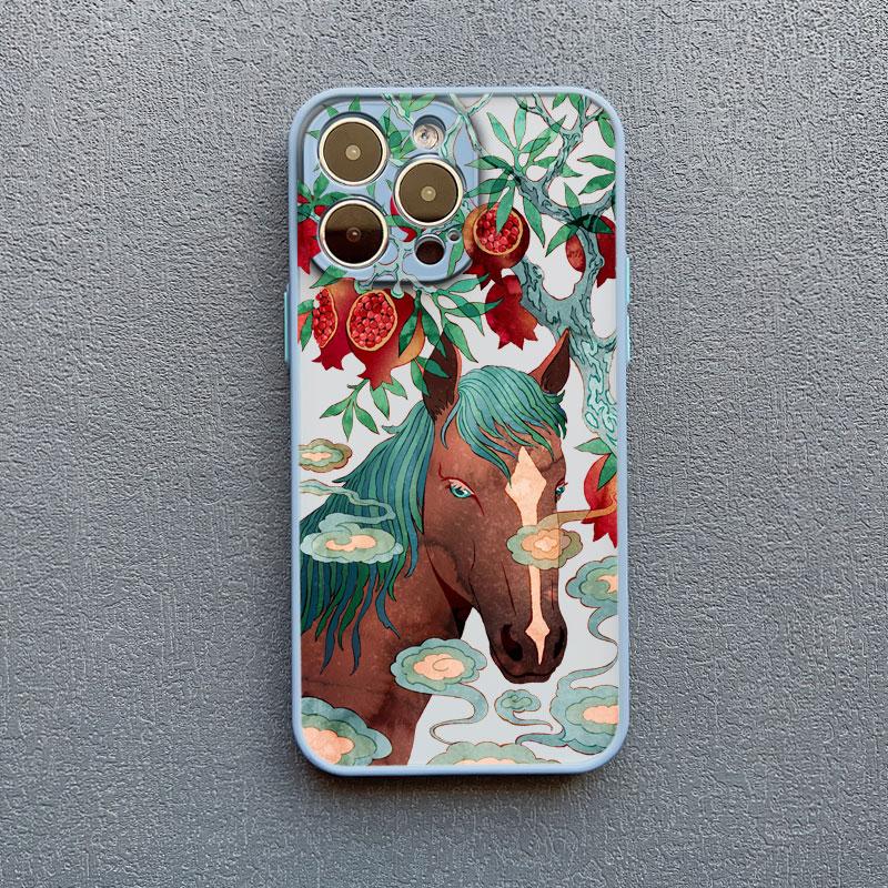 Lucky Painted Horse Pattern Chinese Style Phone Case For iPhone 15 14 Pro Max Plus 17 16 Pro Max 13 Mini 12 11 Pro Max Back Case