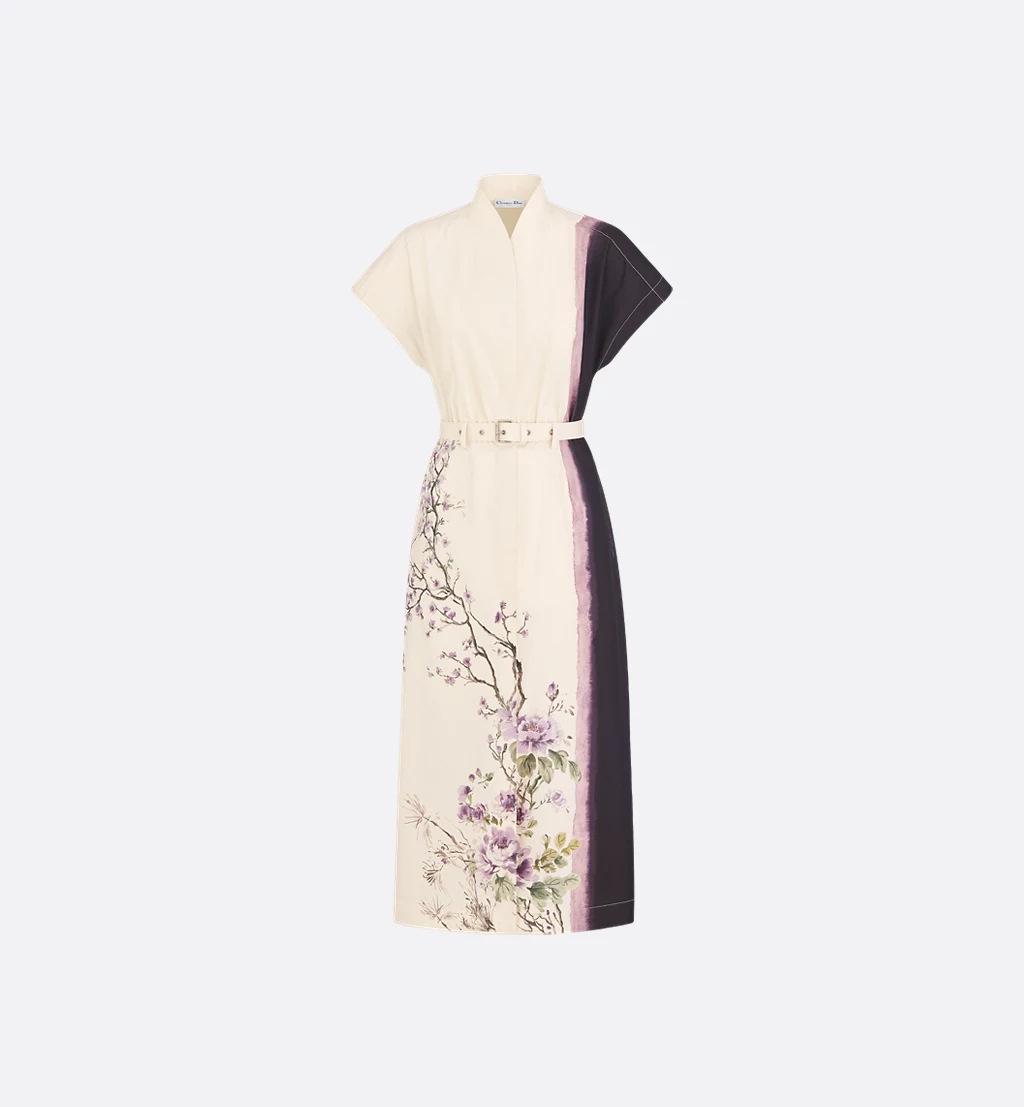 

D Brand Retro Floral V-Neck Cotton Dress - Spring/Summer Collection Medium слоновая кость