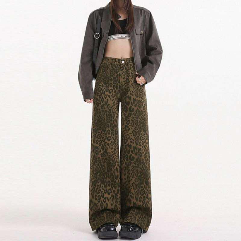 

American Retro Leopard Print Wide-Leg Jeans - Spring & Autumn Collection XL леопард друку кольору