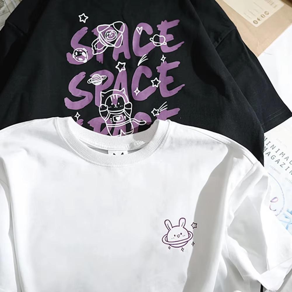 Americké pouliční zábavné tričko Dámské s krátkým rukávem Letní Retro Harajuku Styl Bf Čistá bavlna Volné Pár Top Trendy Muži Ženy