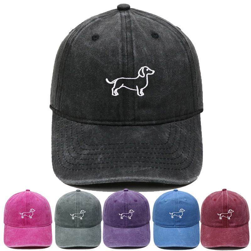 New cartoon cute puppy embroidered baseball cap washed retro simple men's and women's casual versatile sunshade cap