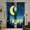 Set Of 2 Modern Semi Polyester Curtains Full Moon Starry Forest Night Sky Design Window Curtain With Rod Pocket Sheer Machine Washable