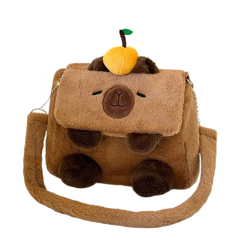 

Cute Orange Capybara Plush Backpack Kawaii Large Capacity Capibara Crossbody Bag Lovely Fluffy Student Women Bag Birthday Gift