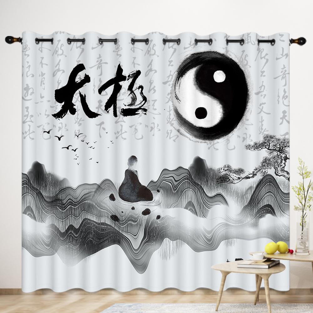 Chinese Zen Tai Chi Eight Diagrams Curtain Five Elements Feng shui Porch Decoration Daoguan Zen Room Floor-to-ceiling Window