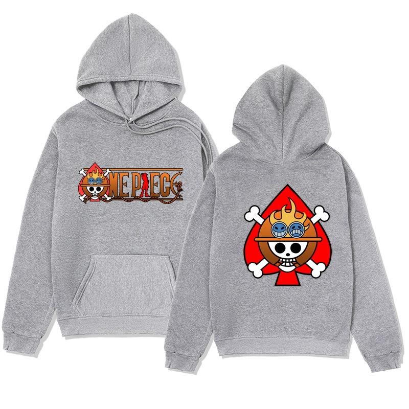 Autumn Winter One Piece Ace Spade Pirate Crew Printed Hoodies Fashionable Casual Warm Sports Long Sleeved Men's and Women's Unisex Hooded Sweatshirts