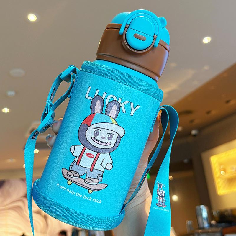 Termosmugg för barn 316 Tecknad mugg med sugrör Högvärdig vattenmugg Dubbel drickning Rostfritt stål Livsmedelskvalitet