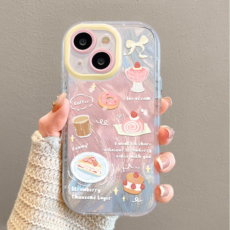 Strawberry Cake for IPhone 17 Mobile Phone Case 15pro Feather Yarn for IPhone 14 Promax Lens All Inclusive 13/12