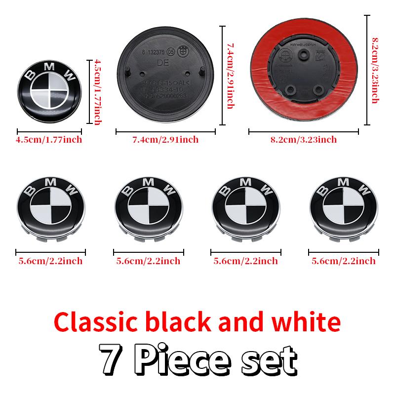 Universal Base Black White Badge Set for BMW 7Pcs 68mm 56mm 82mm 74mm Hood Trunk Wheel Steering Logo 7Pcs 2-Pin 3-Pin Clips Kit