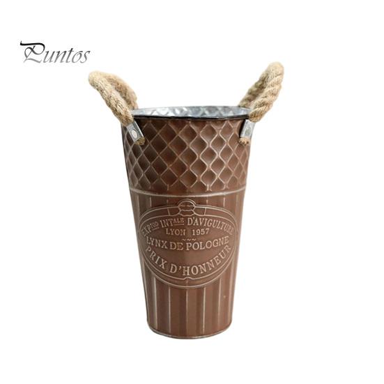 Retro Style Metal Flower Pot Vintage Buckets, Rustic Vases with Handles, Floral Containers, Wide Balcony Arrangement Holder Mouth Plant Display