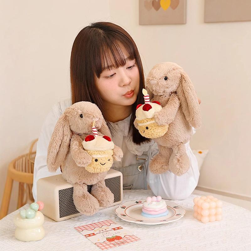 Original Jelly Cat 30Cm Shy Bonnie Rabbit Holding A Birthday Cake Plush Doll Accompanying Cats, Dogs And Pets Holiday Gift.