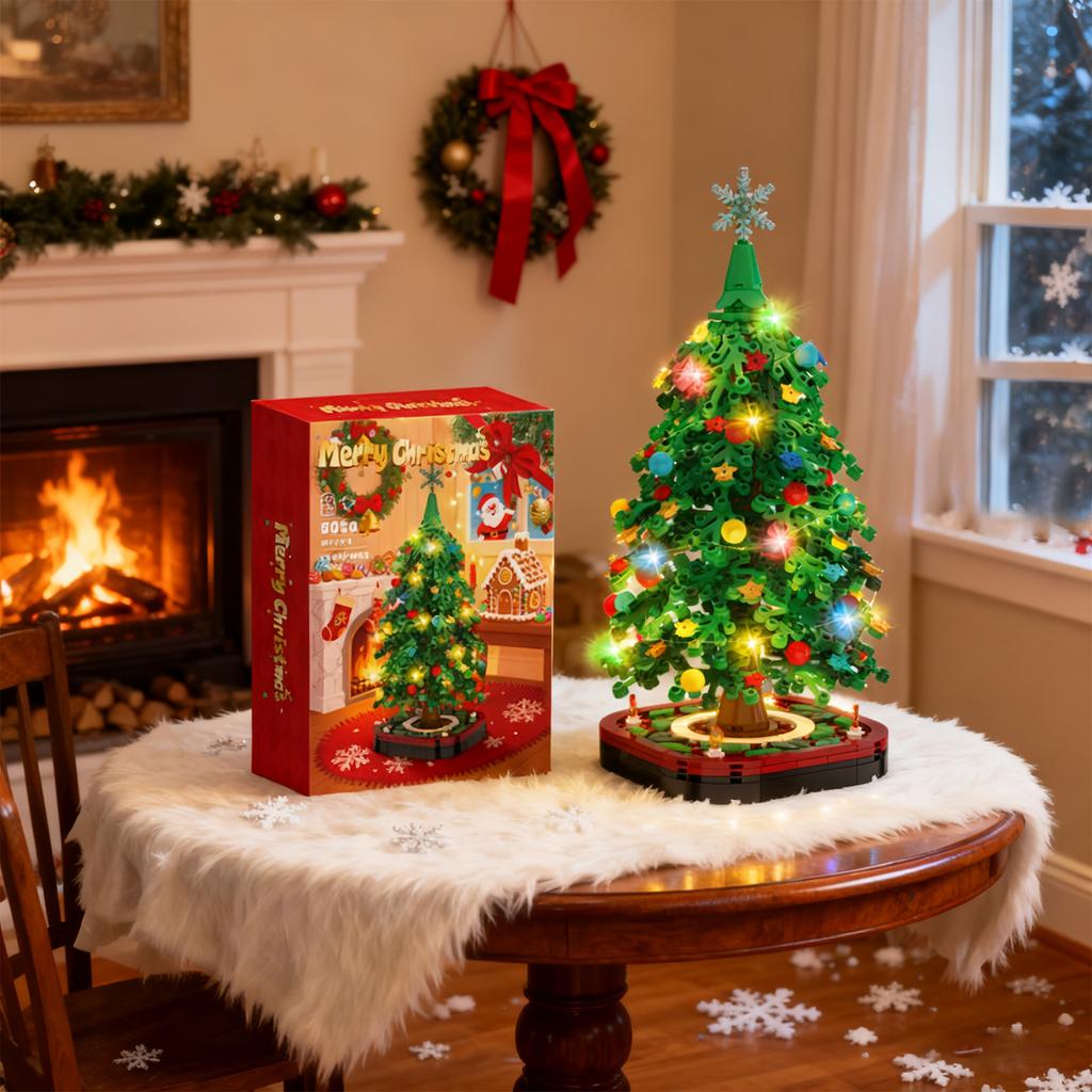 Christmas Tree Building Set,Christmas Tree Toy Bricks With LED Light, Educational Gift For Boys And Girls, Home Decor Building Toys Gifts For Kids