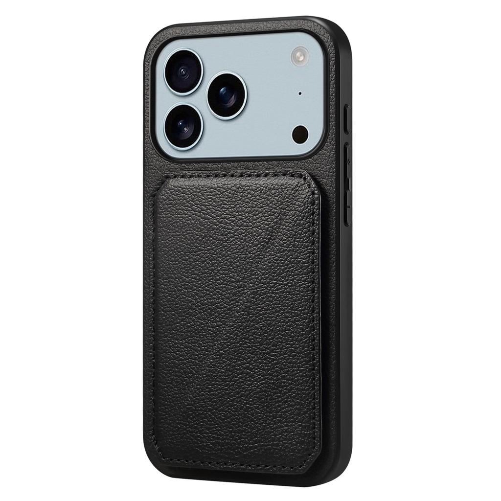 For iPhone 17 Pro Max Case Card Holder Kickstand Calf Textured Leather+PC+TPU Phone Cover