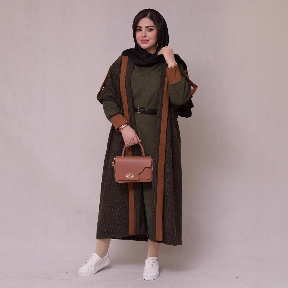 2024 Autumn European & American Color Block Long Robe Two-Piece Dress