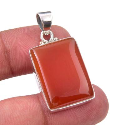Natürlicher Karneol-Edelstein, handgefertigt, 925er Sterlingsilber, Geschenkanhänger, 3,8 cm, S0b84