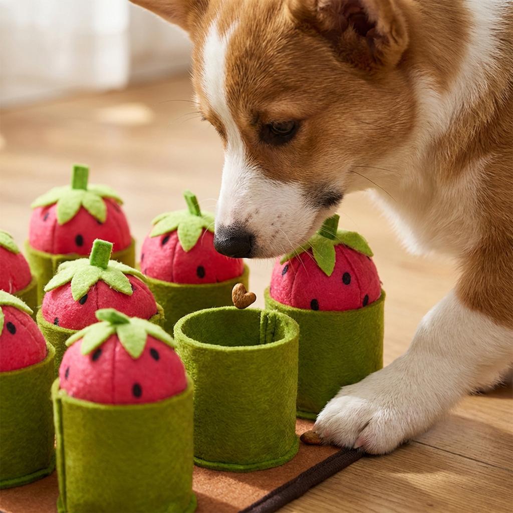 Interactive Strawberry Snuffle Toy For Dogs - Puzzle Dispenser To Keep Your Pup Mentally Stimulated & Physically