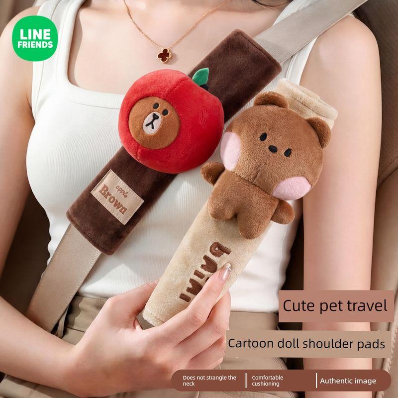 Brown Bear Car Seat Belt Cover Shoulder Pad Cute Cartoon High-End Seat Belt Protector Apple Decoration for Girls