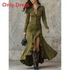 English Dress Long Sleeve Round Neck Zip Back Asymmetrical Hem For Casual Autumn