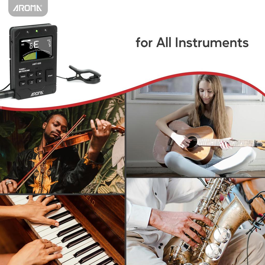 AROMA 3-in-1 Electronic Metronome Tuner, Rechargeable, Compatible with Most Instruments, 5 Instrument Modes, with English Vocal Beat Function