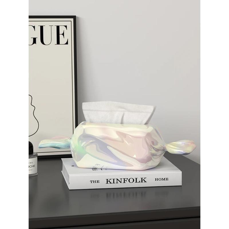 Cute Candy Tissue Box Decoration Simplicity Living Room Household Tea Table Resin Paper Box Creative Desktop High-end Decoration