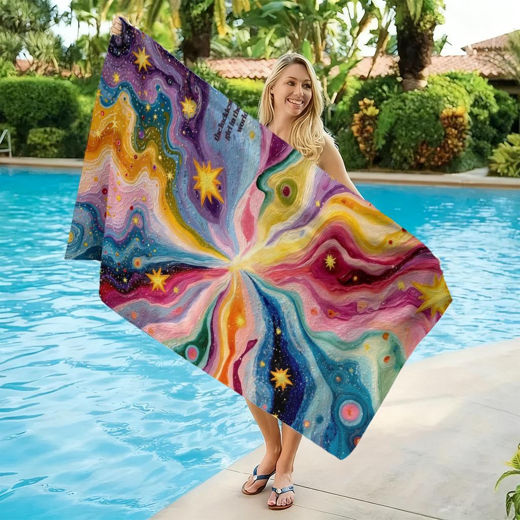 Colorful Swirl Galaxy Beach Towel Single Sided 2D Print Soft Absorbent Microfiber for Beach Pool Summer Trip Celestial Aesthetic