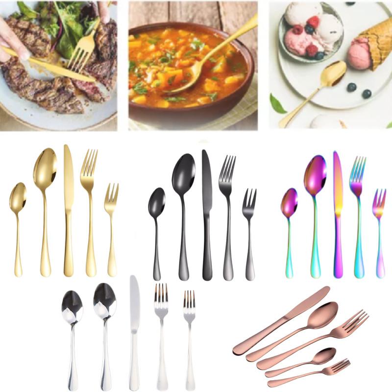 Elegant Gold-plated Stainless Steel Cutlery Set For Western Dining With Steak Knives Forks And Spoons