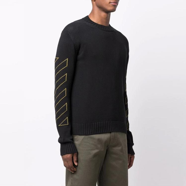 Off-White Arrow Diag Outline Knit Crewneck Black/Green Men Tops OMHE087F21KNI0011055