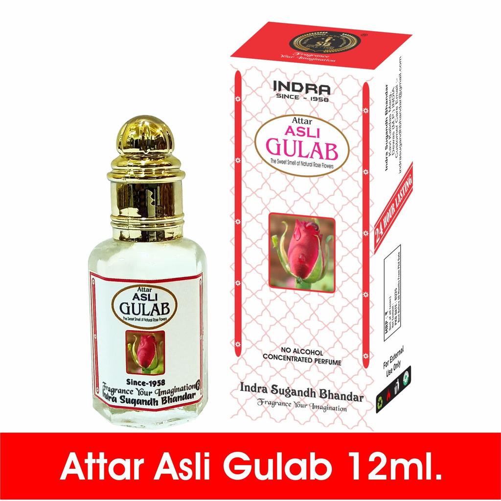 INDRA SUGANDH BHANDAR Attar For Men|Women Asli Gulab Pure Rose No Alcohal Long Lasting Ruh Gulab Fragrance 12ml Rollon Box Pack