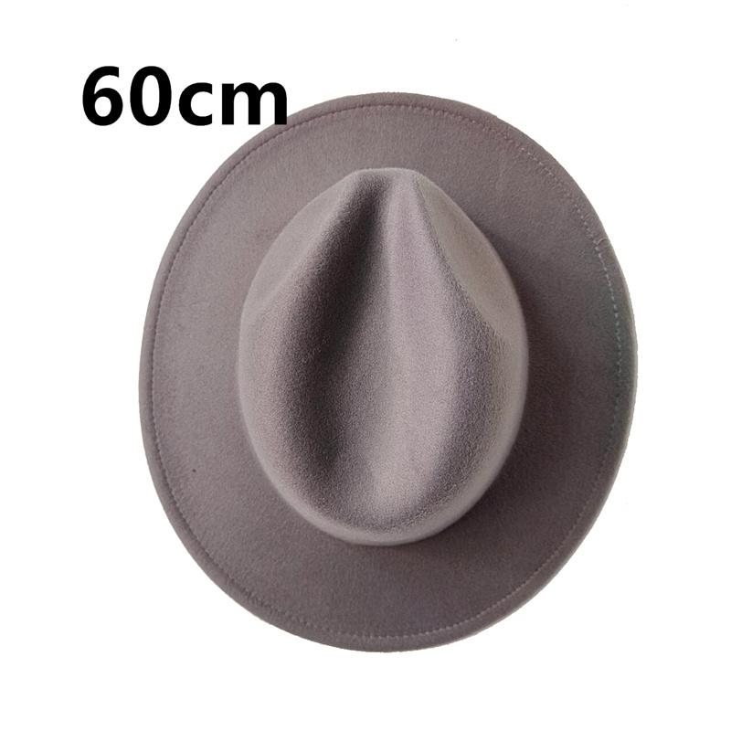 Grote Maat 60cm Fedora Hoed Dames Winterhoed Dames Heren Hoed Brede Rand Klassiek Kleurrijk Bruiloft Kerk Gorras 58-60cm gray