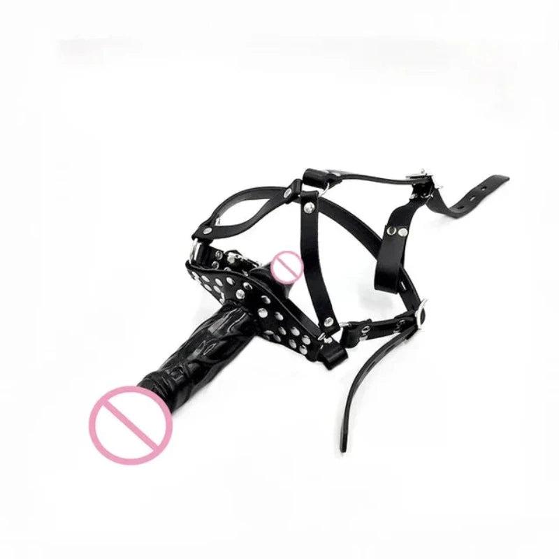 Pu Leather Sensory Deprivation Head Harness Headgear Open Mouth Gag Removable Funnel Femdom  Restraint Hood Roleplay Gags
