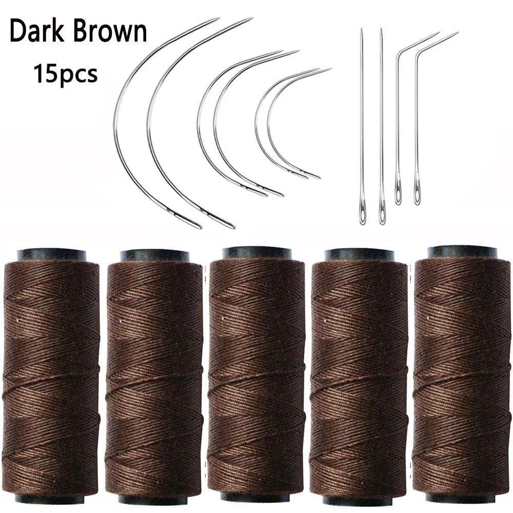 5 ks Vlasových tkacích nití s 10 ks C/J/I jehel Šicí voskovaná nit pro ruční šití, prodlužování vlasů, výrobu paruk DIY