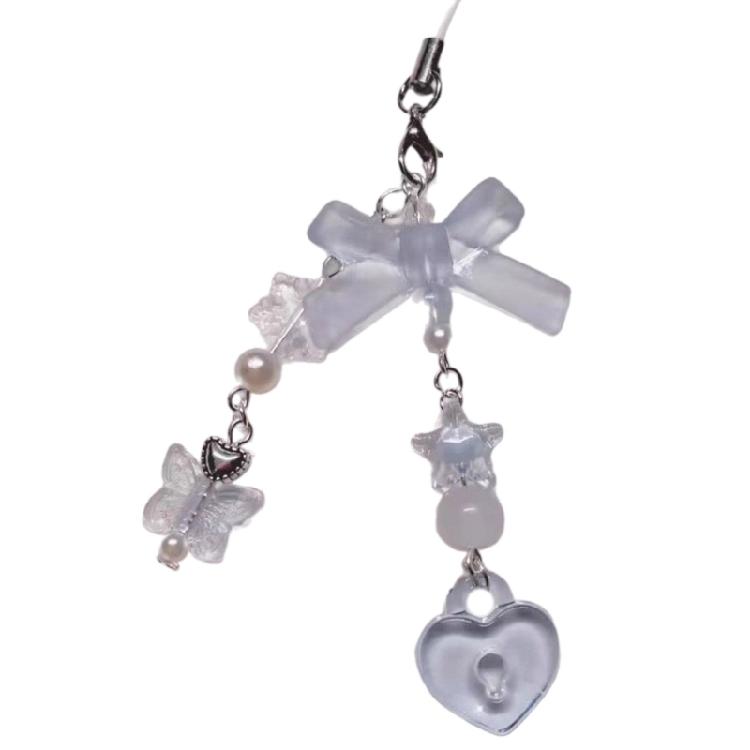 Sweet Bowknot Butterfly Charm Pendant Chain Phone Strap Pocket Keychain Strap Hanging Decoration for Key Bag Purse