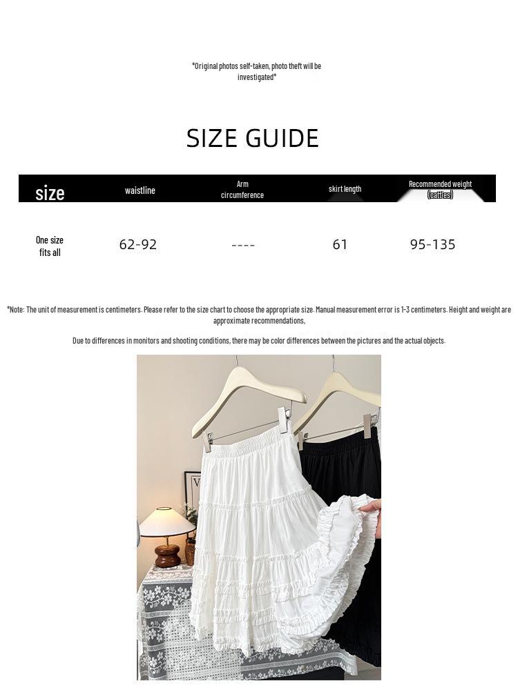 Versatile A-line Layered Cake Skirt with Ruffle Lace - Petite High-Waisted Midi White Skirt for Women