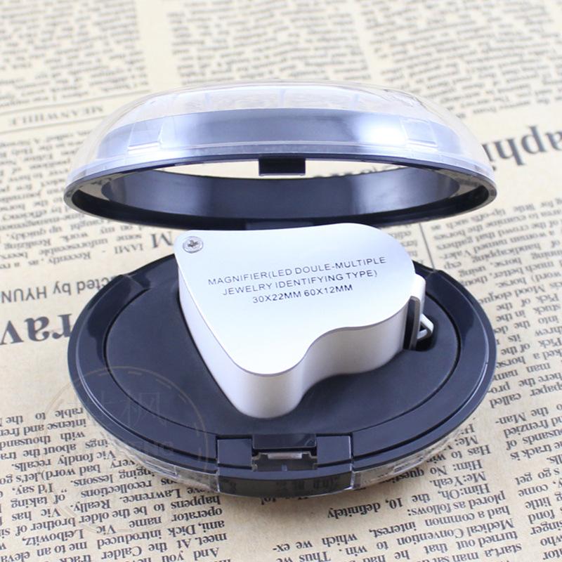 30X 60X Illuminated Jewelers Loupe Magnifier Foldable Jewelry Magnifier With Bright LED Light For Gems Jewelry Coins Stamps nero