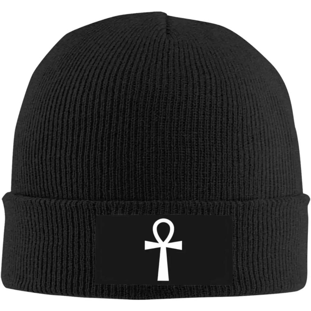 Funny Ankh Symbol Ancient Egyptian Gifts Black Skull Cap Beanie Hat Unisex Warm Beanie Cap Knit Hats for Unisex Women Slouchy Hat